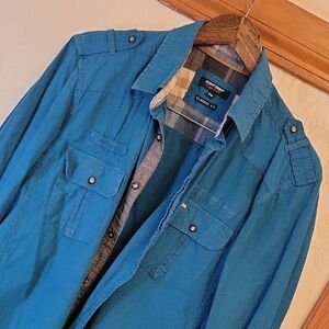 Point Zero Men's Teal Button Down Shirt